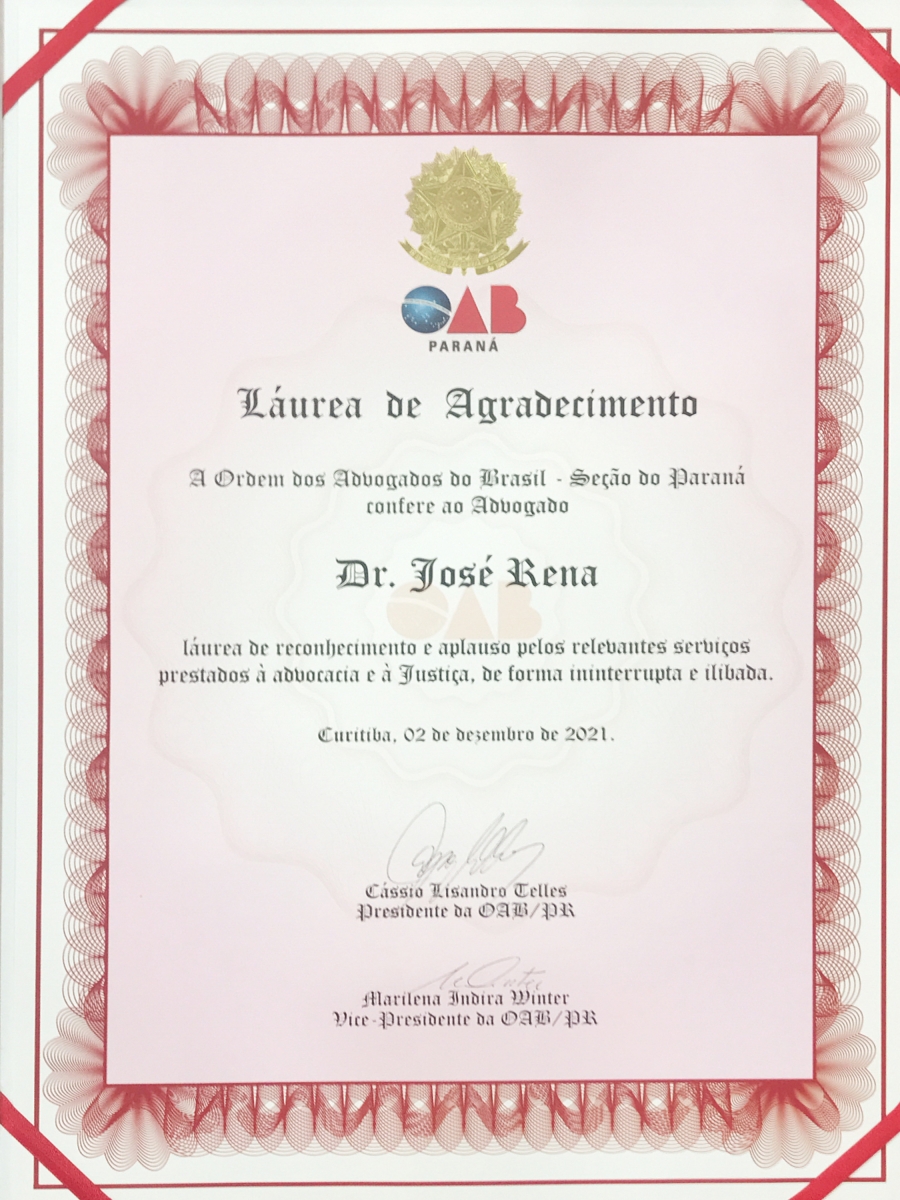Homenagem e Reconhecimento da OAB &ndash; Paran&aacute;